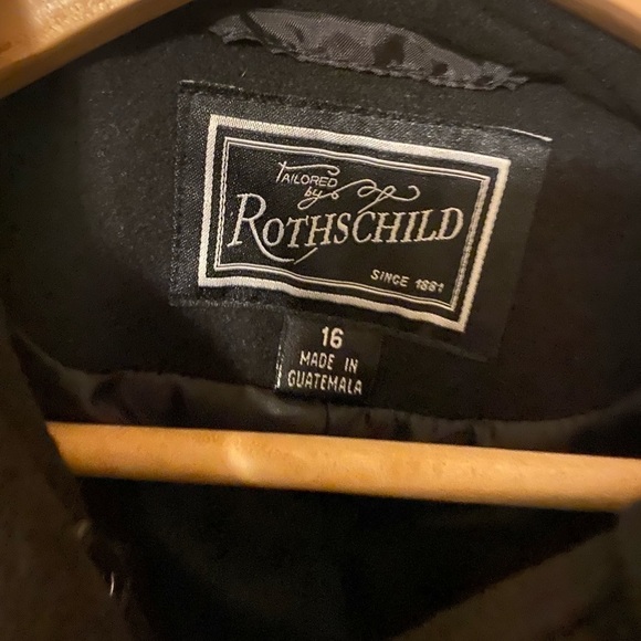 Rothschild Thick Black Ruffle Detail Mid-Length Peacoat girls coat size 16 - Picture 2 of 2